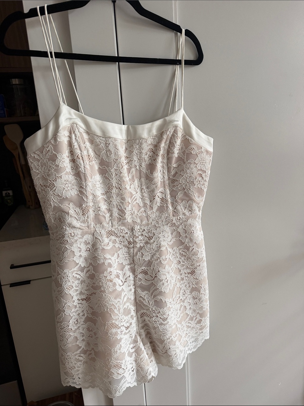 BHLDN Ivory Lace Chemise Romper with Satin Trim